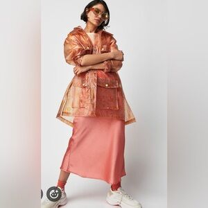 Free People Sheer Orange-Tan Utility Trench Coat